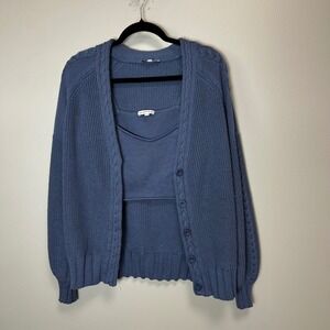 Gianni Bini wool blend 2‎ piece corded sweater cardigan with sweater crop top